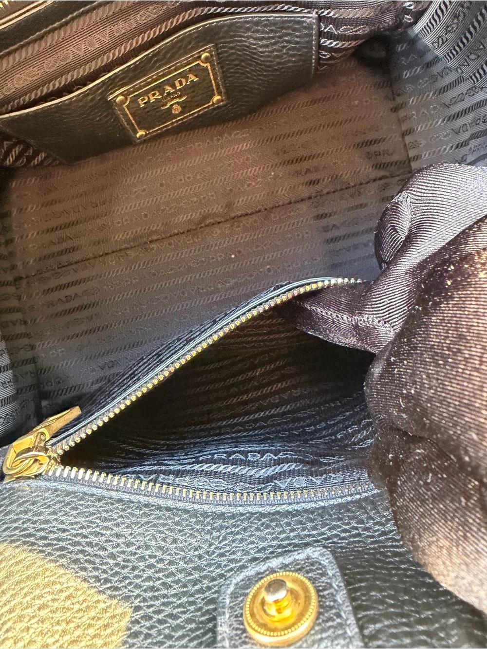 Prada Black Pebbled Leather Satchel with Front Zip Pocket - Picture 16 of 16